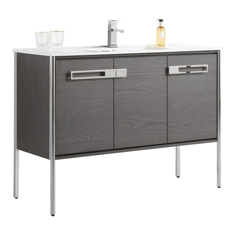 48" Single Bathroom Vanity, Polished Chrome, Black Coal Oak
