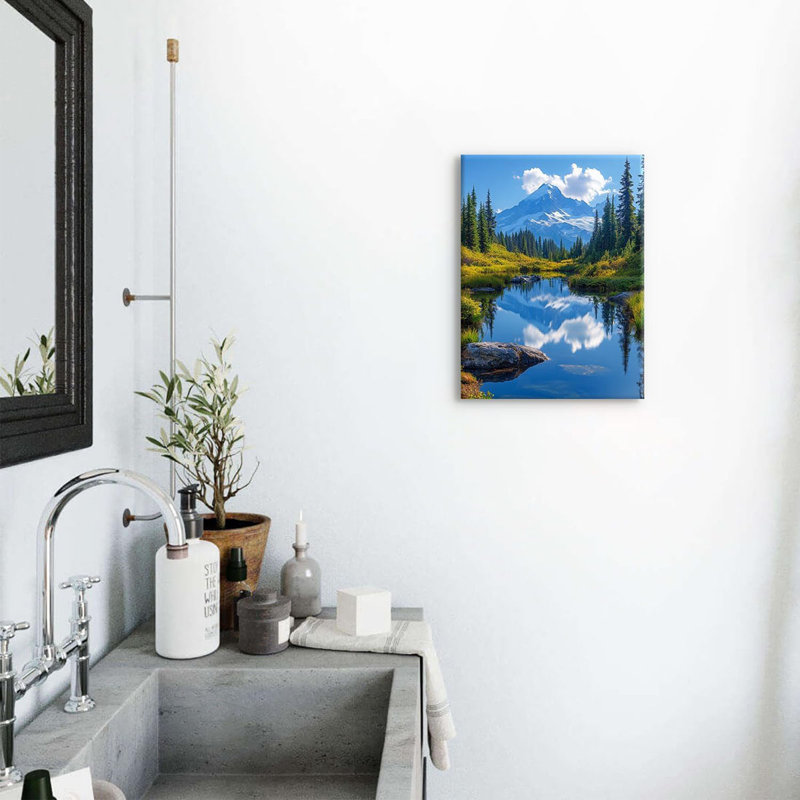 Mount Rainier Wall Art National Park Poster Nature Landscape Painting Poster Wall Decor Pine Tree Forest Botanical Landscape Pictures Blue Lake Reflection Artwork For Living Room Home Decoration