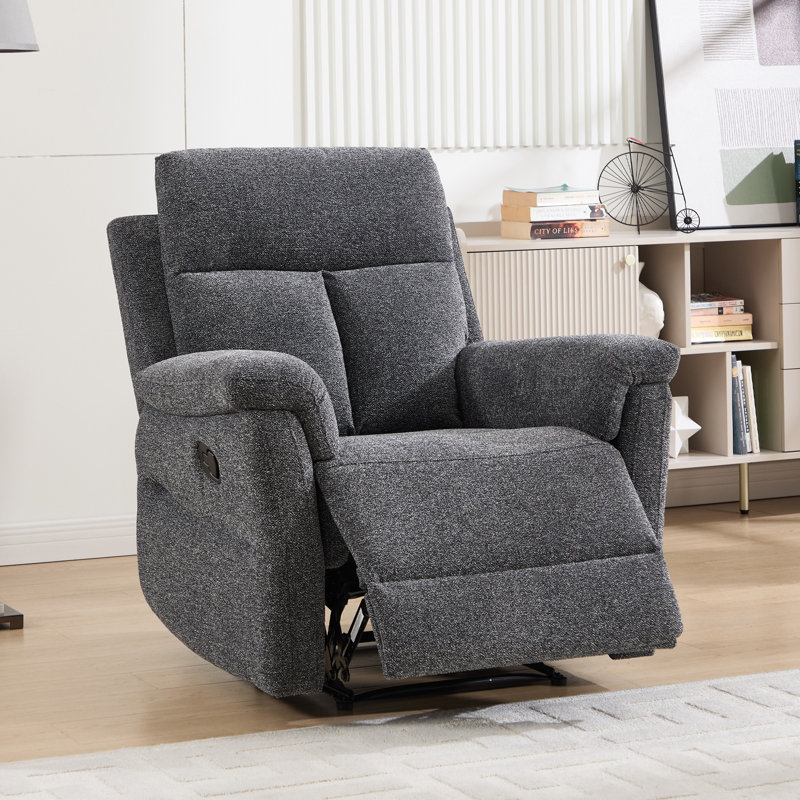 34.3" Wide Soft and Upholstered Manual Standard Recliner with Ergonomic Armrests, Dark Gray Polyester Blend