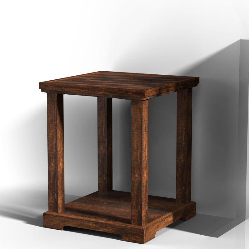 Rustic Wood End Table with Lower Shelf – Square Accent Side Table for Living Room, Patio, Brown