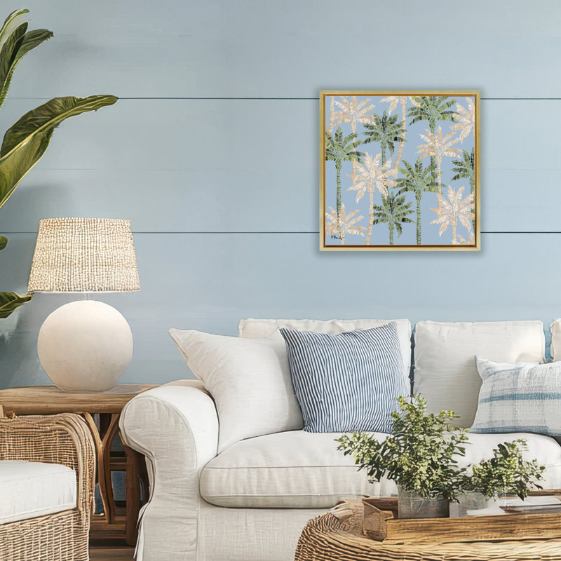 Cadre flottant Hollywood Palms Toss, design par Paul Brent, H 18 po x l 18 po, Cadre flottant métallique doré