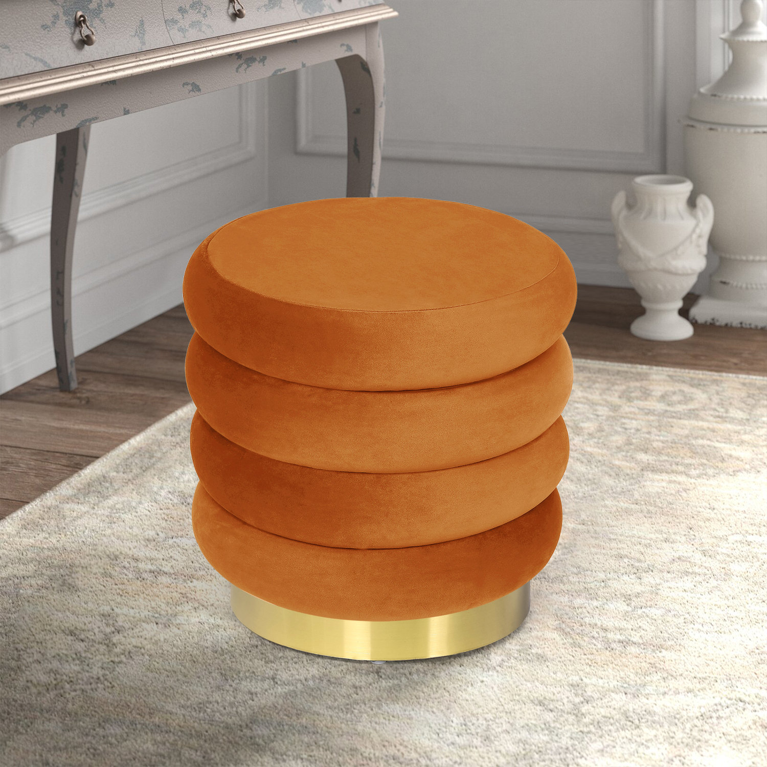 Everly Quinn Gotch 15.7'' Velvet Round Ottoman | Wayfair