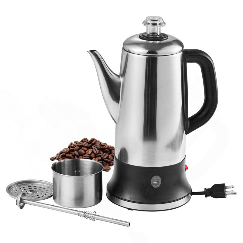 12-Cup Electric Percolator Coffee Pot, 304 Stainless Steel Coffee Percolator With Keep Warm Function & Heat-Resistant Handle, Classic Coffee Maker, Quick Brew & Easy-Pour Spout, Silver