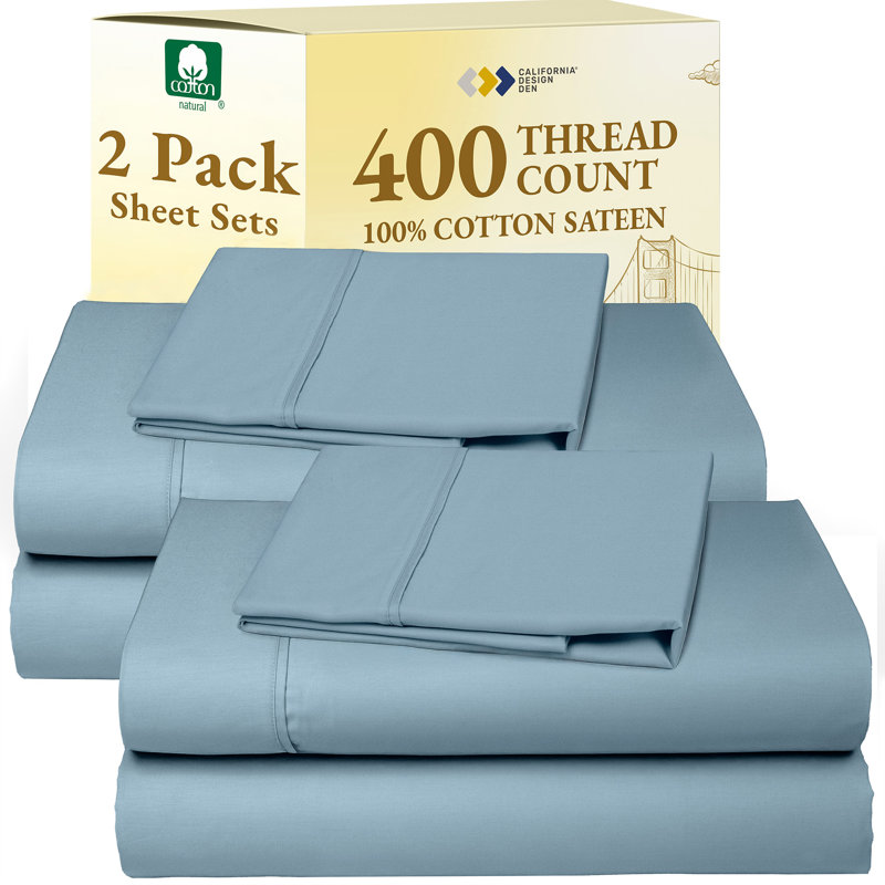 Ensemble de 2 ensembles de draps California, Twin XL (Pack of 2), Sky Blue