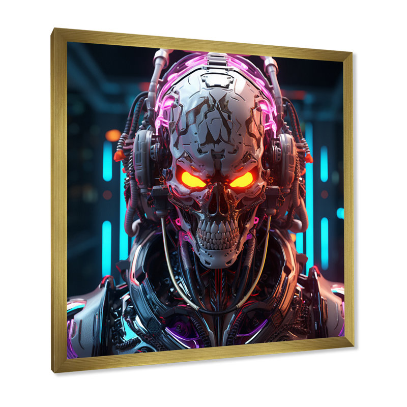 «Sci-Fi Retro Futuristic Robot In Neon I», reproduction d'art sur toile encadrée, H 24 po x l 24 po x P 1 po
