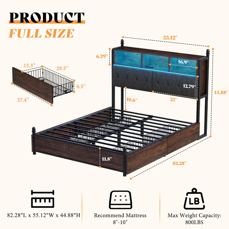 Tryston Bed Frame With Bookcase Headboard, Full, Brown