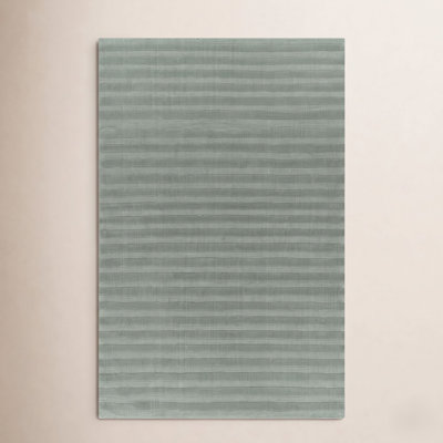 Aldery Light Blue Hand-Loomed Striped Wool Rug
