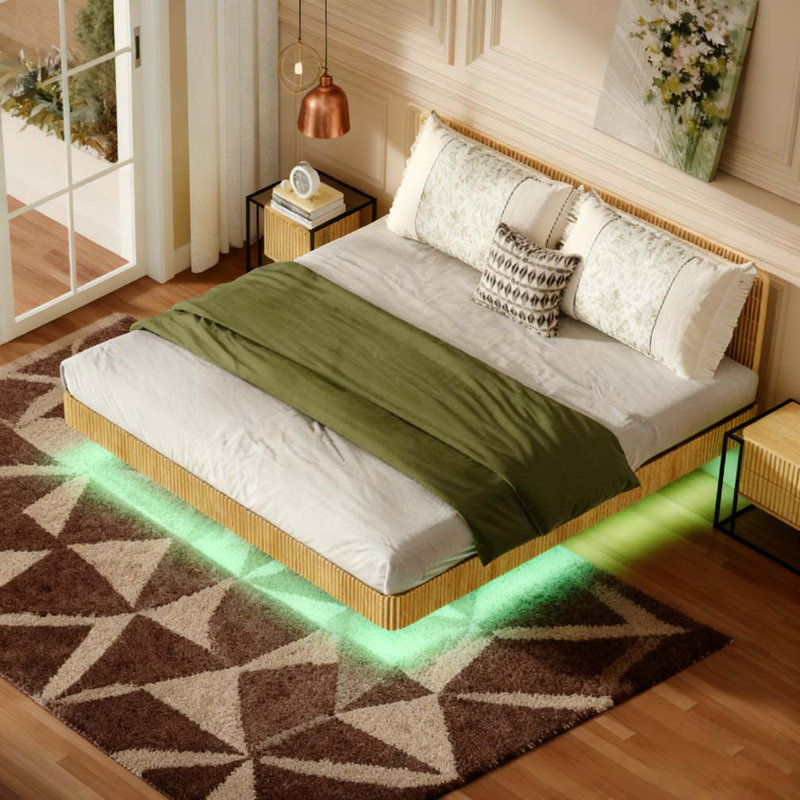 King Floating Bed Frame with LED Lights