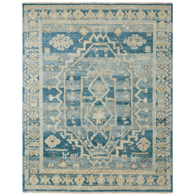 Amaris Azure Medallion Hand-Knotted Wool Area Rug
