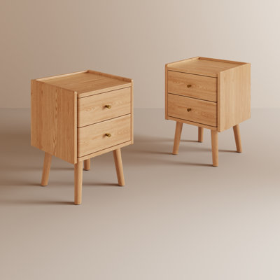 Ensemble de 2 tables de chevet 2 tiroirs en bois massif