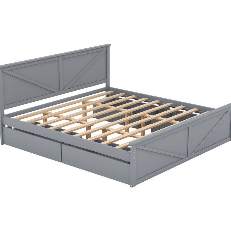 Très grand lit en bois avec quatre compartiments de rangement, gris - Maximisez votre lit dans la chambre à coucher, Gris