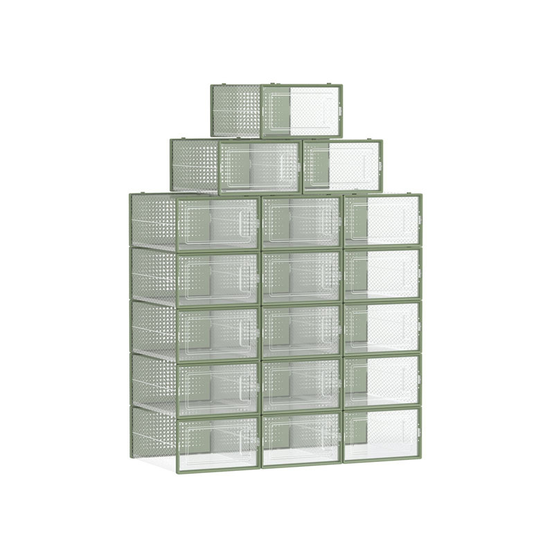 18 Pair Stackable Shoe Storage Box, Green