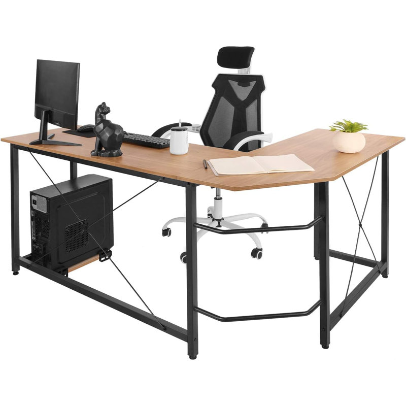 Walhill Adjustable L-Shaped Solid Wood Base Computer Desk
