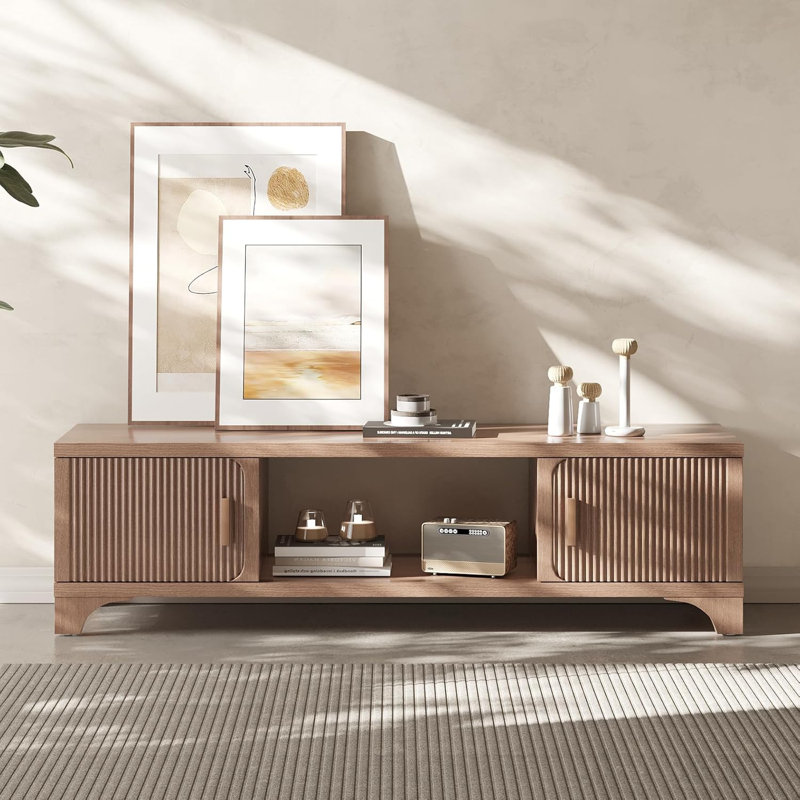 Mid Century Modern Tv Stands For Living Room, Boho Media Console For Bedroom, Tv Entertainment Center With Storage, Wood Television Cabinet