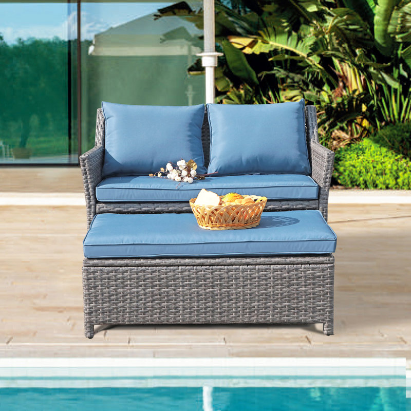 Frett Wicker 2 - Person Patio Conversation Set with Cushions, Navy