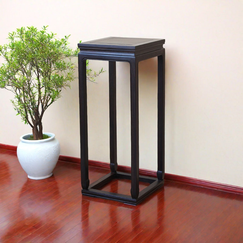 Support pour plante en bois massif - Tenon poli, Noir
