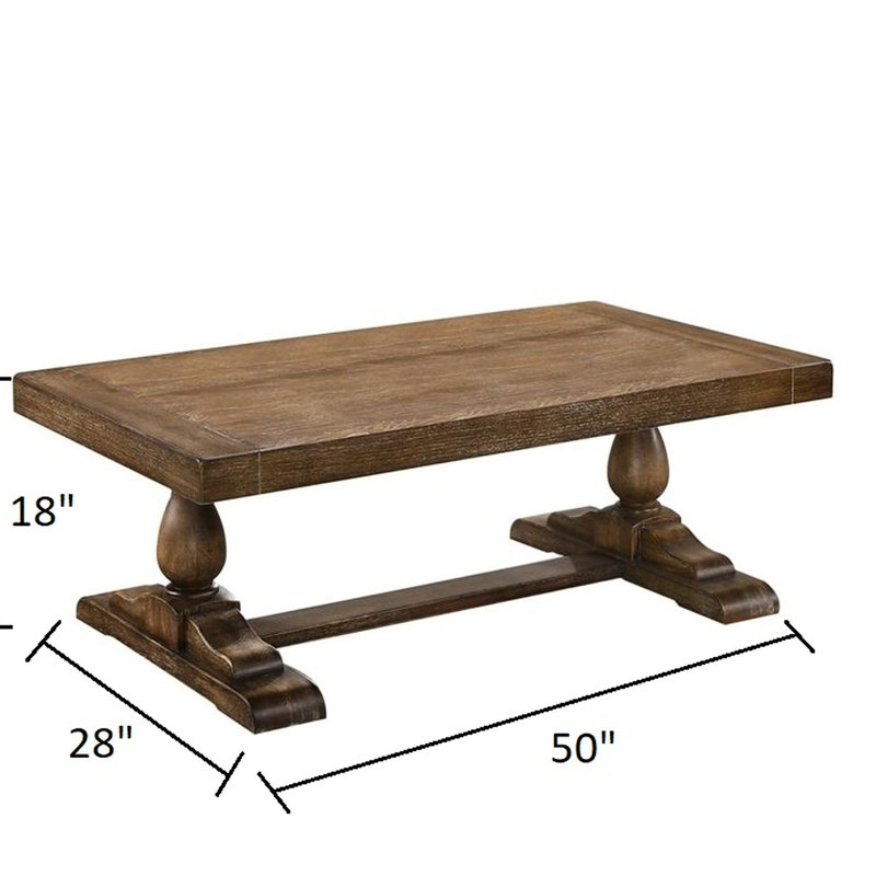 Table basse rectangulaire de style transitionnel de 132 cm (52 ​​po) pour salon, en bois d'ingénierie, finition bois flotté gris, autoportante, 127 cm (50 po) L x 71 cm (28 po) l x 46 cm (18 po) H, en bois massif, idéale pour le salon.