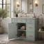 Meuble-lavabo 36 po avec lavabo en céramique, cadre en bois massif vert, portes à fermeture douce, tablettes réglables, 3 tiroirs, y compris un tiroir à double profondeur pour le rangement du sèche-cheveux-518526660
