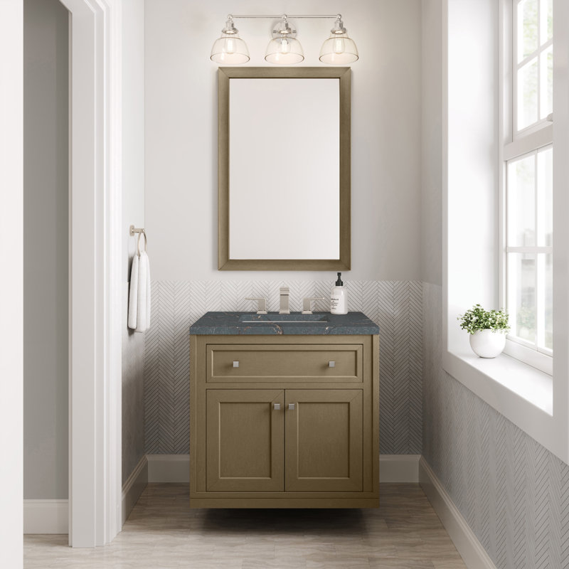 Meuble-lavabo simple l 30 po Chicago, 8 po, Bleu Parisien, Walnut Whisper