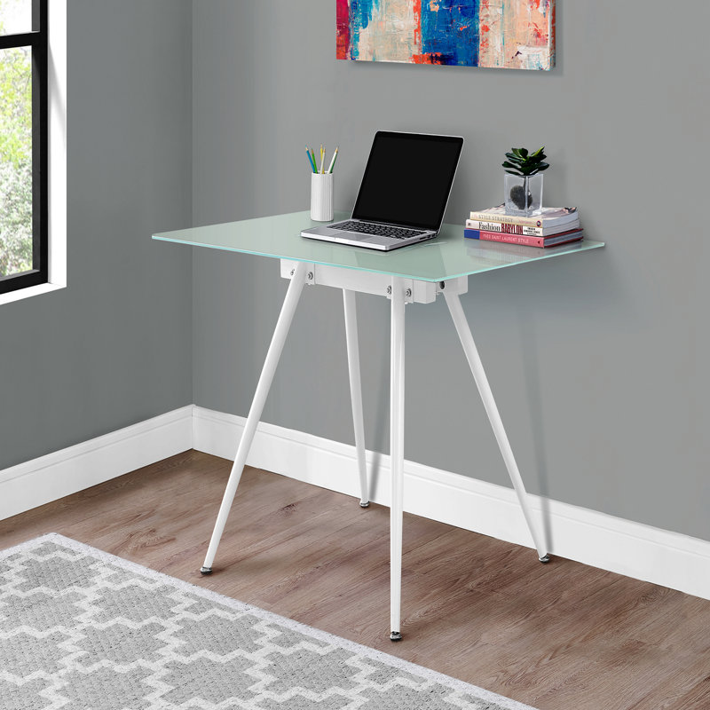 Bureau d'ordinateur, bureau personnel, ordinateur portable, L 48 po, travail, métal blanc, verre trempé, contemporain, moderne