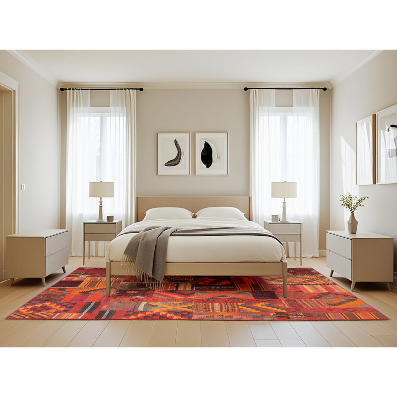 Ortholf Contemporary Orange/Brown Area Rug, Rectangle 5' x 8'