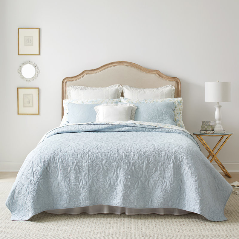 Ensemble de courtepointe réversible en coton Laura Ashley Felicity, Courtepointe pour lit double/grand et 2 taies déc, Bleu