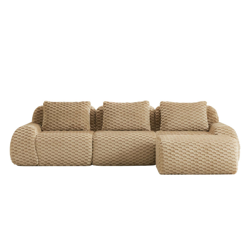 114" Modern L-Shaped Modular Sectional Sofa for Living Room,Flannelette Fabric,Oversized 3-Seater Couch,boneless sofa ,Movable Ottoman,Buckle connection,Anti-slip Design,No Assembly