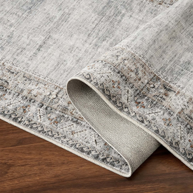 Tapis rétro à bord vieilli avec envers antidérapant, Grey Green, 9*12ft