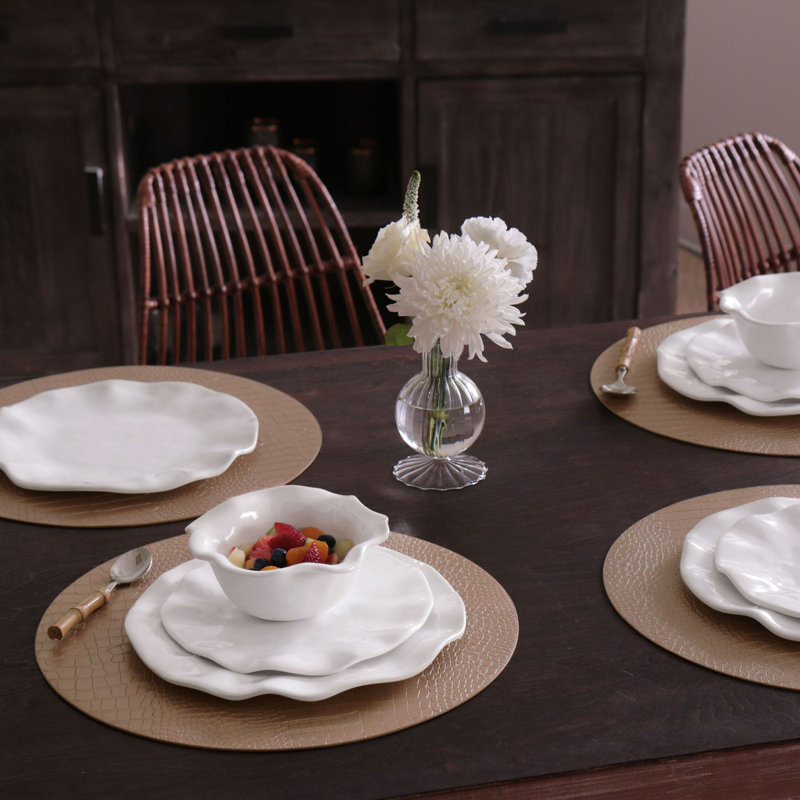 VIDA Snakeskin Reversible Round Placemats, 15.5" W x 15.5" L, Silver/Gold