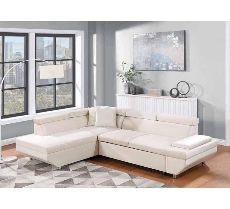 Canapé-lit en velours 75,59 po Louisius, Velours beige, Left Hand Facing, H 31 po x l 104 po x P 75 po