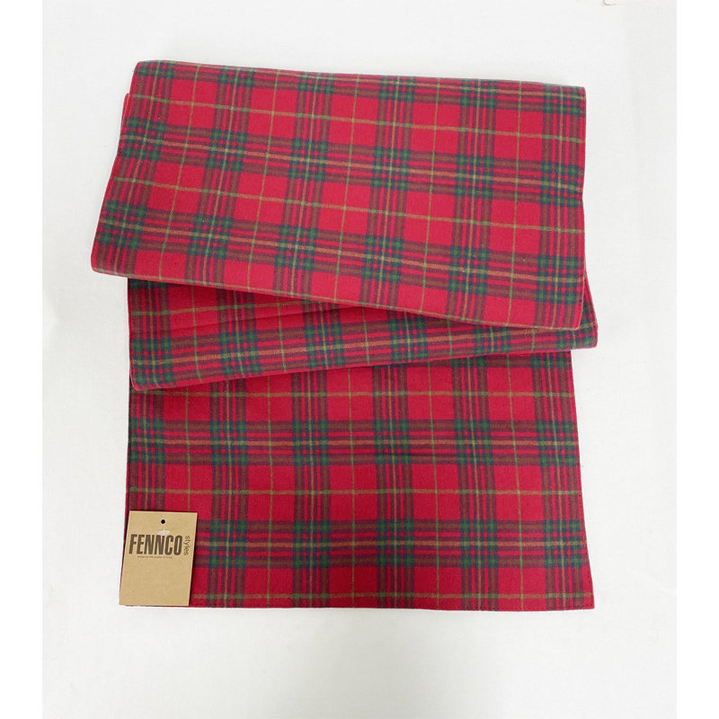Green Rustic Tartan Plaid 16"x72" Table Runner, Red