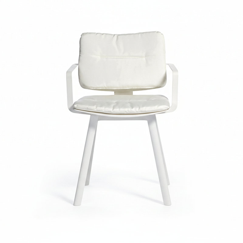 Coco Outdoor Dining Armchair, White/Faux Teak,  Canvas Natural