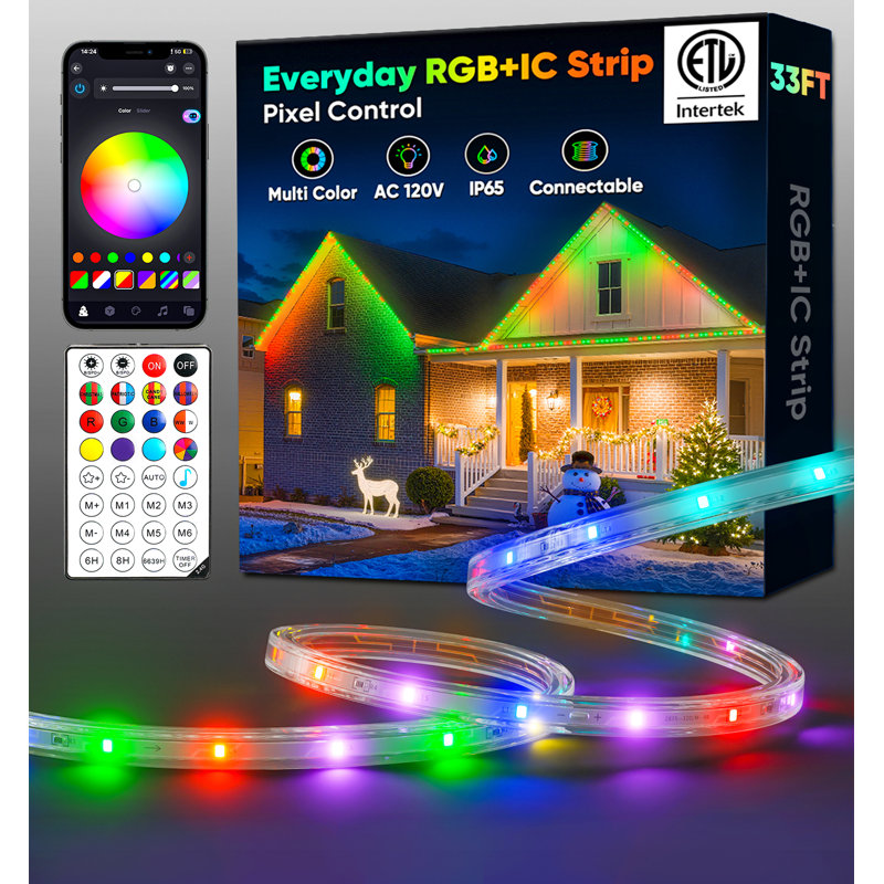 33ft RGB+IC Smart Outdoor Led Strip Lights Music Sync , 393.7" W