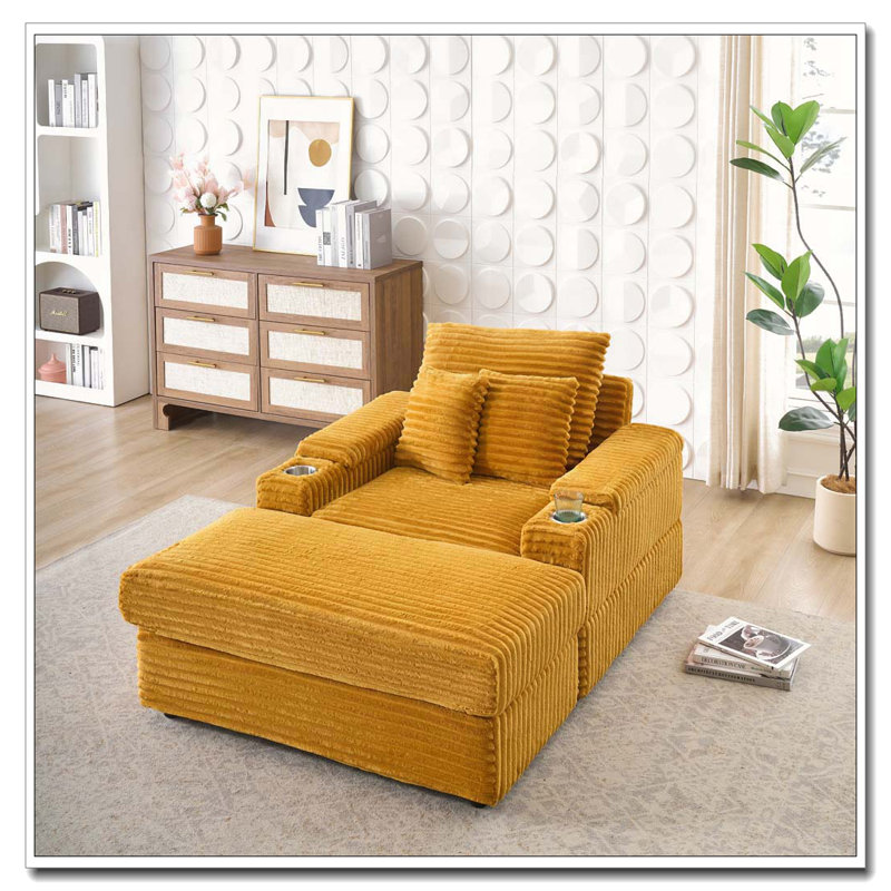 Fauteuil club en tissu avec repose-pieds Corduroy, Orange