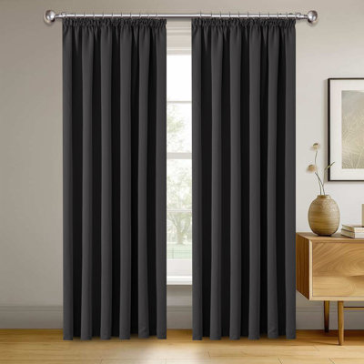 100%  Blackout Pencil Pleat Curtain Single Panel 66x84" Thermal Room Darkening  Window Curtains For Bedroom & Living Room