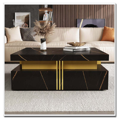 Table basse carrée avec rangement à 4 tiroirs