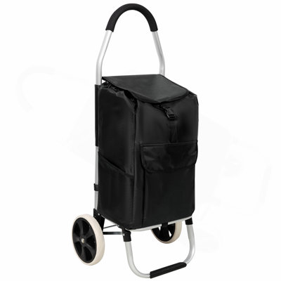 Shopping Trolley with Wheels,Trolley Black Foldable Shopping Cart,Removable Shopping Oxford Waterproof Bag,Black