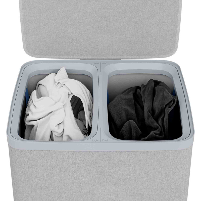 Double panier à linge avec couvercles Sacs amovibles Deux compartiments pour trier les vêtements