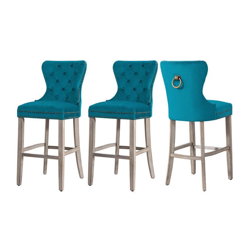 Tabouret de bar et de comptoir Kirsten, Gris, Bleu sarcelle, Tabouret de bar (siège d'une hauteur de 29 po)
