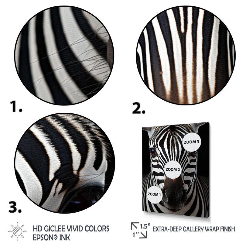 " Black And White Zebra Portrait III ", 44" H x 34" W x 1.5" D, Gold