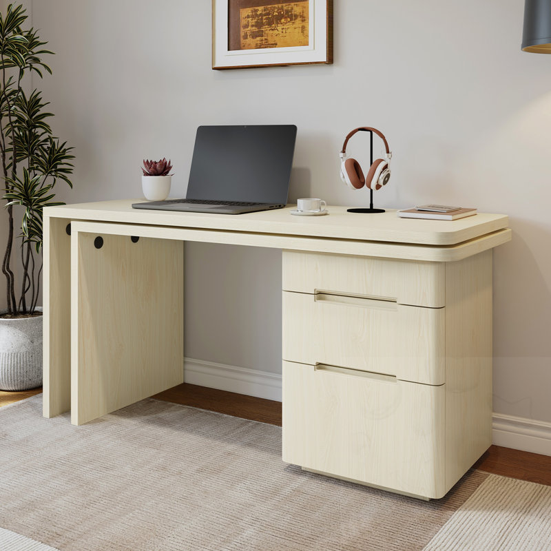 L-Shaped 360° Rotating Desk with Drawers