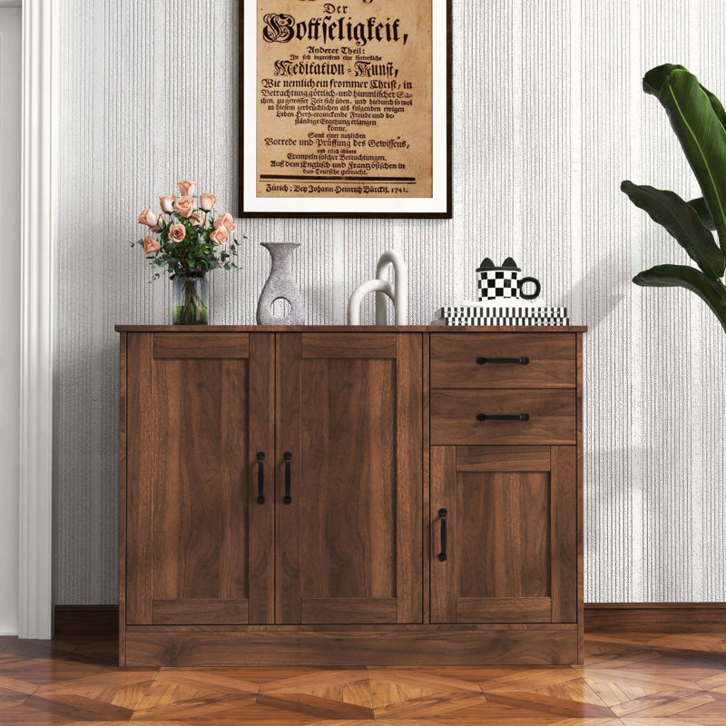 Modern Wood Buffet Sideboard with Drawers, Walnut