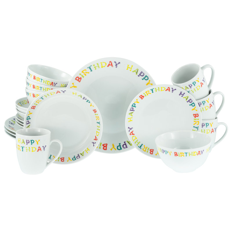 Happy Birthday Piece Porcelain Dinnerware Set - Service for 4