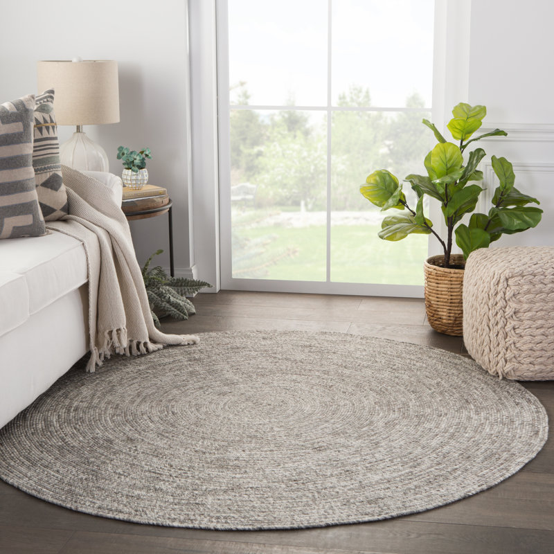 Tapis gris en laine tressé à la main Grigor, Rond 10 pi