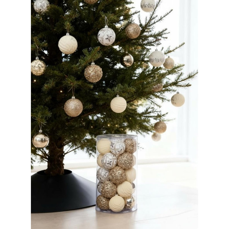 Boules de Noël incassables en PVC de 6 cm (25 pièces) - Décorations de sapin en vrac, essentielles pour emballer les cadeaux, décorer votre intérieur et votre maison pendant les fêtes.