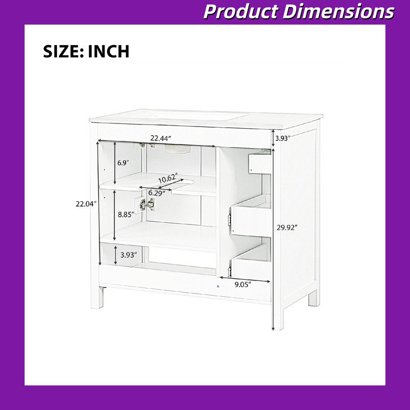 Meuble-lavabo 36 po avec tiroirs de meuble-lavabo, Gris