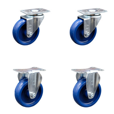 4 Piece Solid Polyurethane Swivel Top Plate Caster Set with 2 Rigid