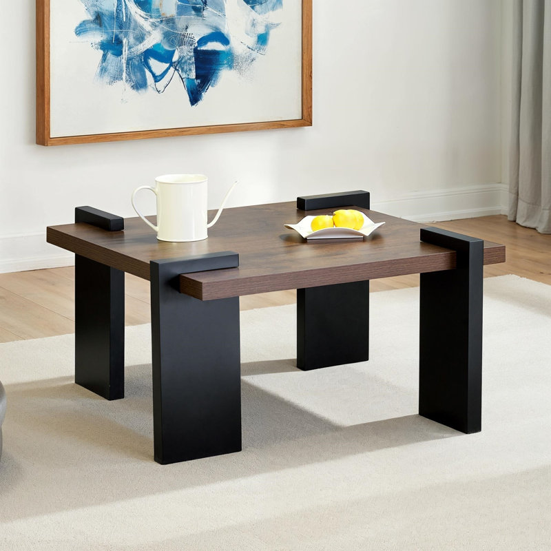 Table basse carrée en MDF de 31,5 po pour espaces minimalistes modernes, Noyer