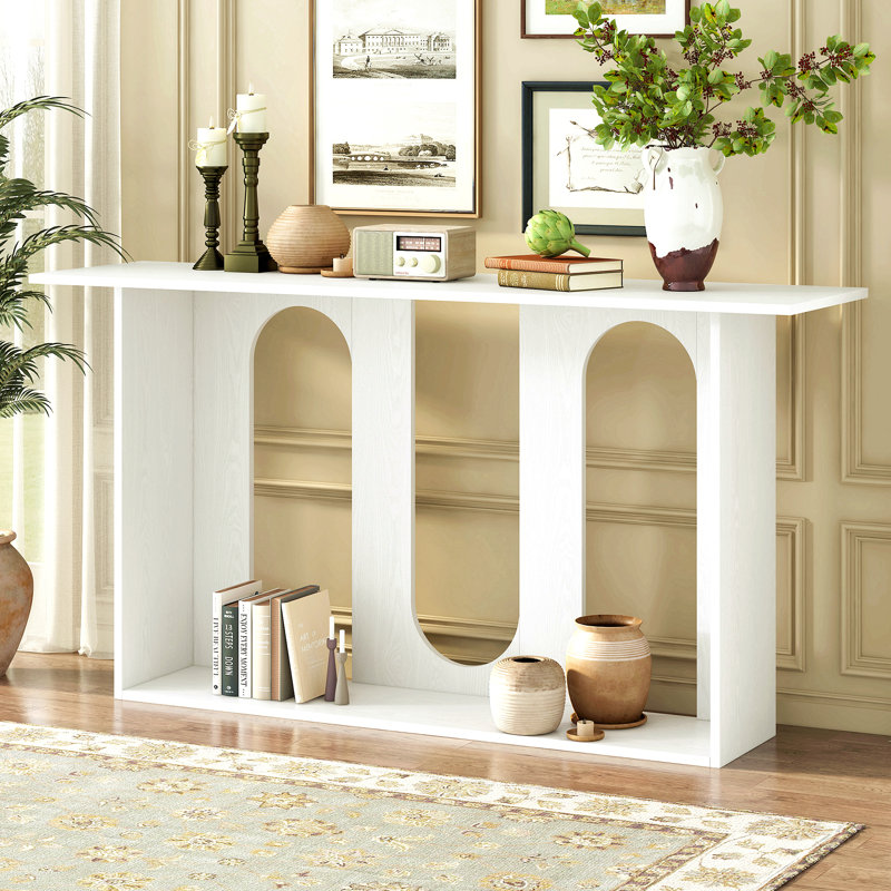 Ash Veneer Console Table With Shelf, White