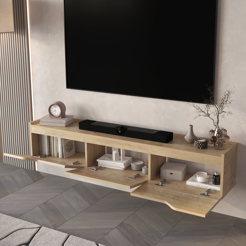 Meuble télé flottant avec 3 armoires Newa, Chêne
